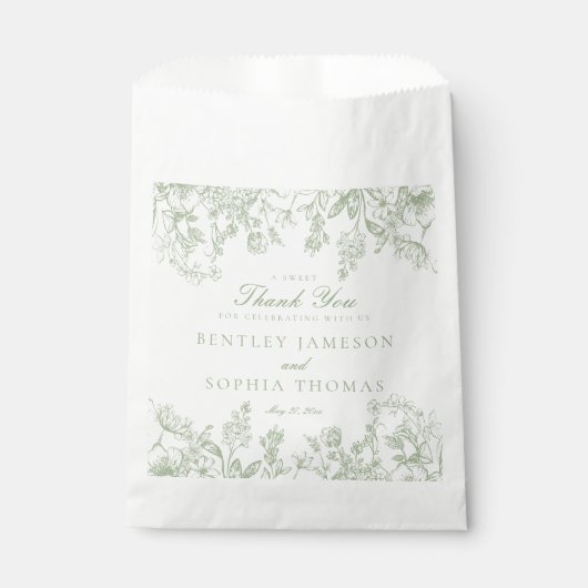 Sage Chinoiserie Bloemen Trouwdessert Bedankzakje (Voorkant)