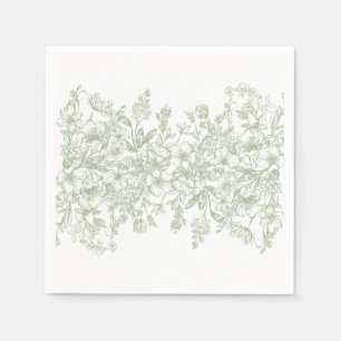 Sage Chinoiserie  Bloemen Trouwdessert Servet