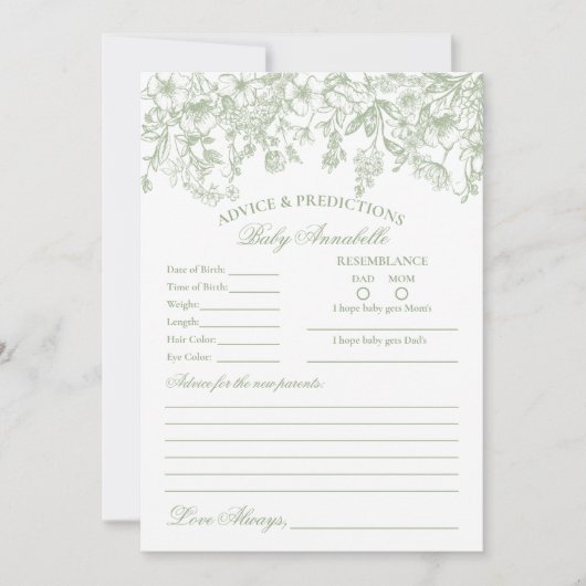 Sage Chinoiserie Floral Conseils pour carte bébé (Devant)
