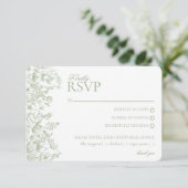 Sage Chinoiserie Floral RSVP Respose Card Informatiekaartje (Staand voorkant)