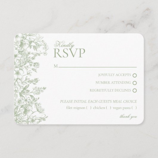Sage Chinoiserie Floral RSVP Respose Card Informatiekaartje (Voorkant)