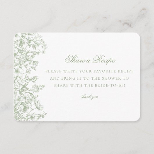 Sage Chinoiserie Floral Share Recipe Invitation Informatiekaartje (Voorkant)