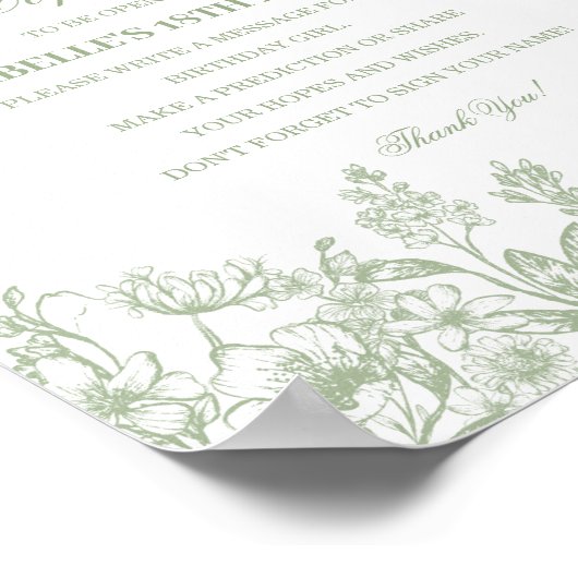 Sage Chinoiserie Floral Time Capsule Baby Birthday Poster (Hoek)