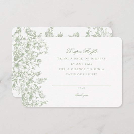 Sage Chinoiserie Luier Raffle Uitnodiging Invoegen Informatiekaartje (Voorkant / Achterkant)