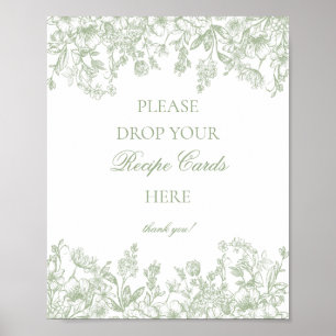 Sage Chinoiserie Vintage Bloem Delen Recept Poster