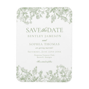 Sage Chinoiserie Vintage Bloemen Save the Date Kaa Magneet