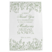 Sage Chinoiserie Vintage Bloemige Bruiloftsdouche Medium Cadeauzakje (Achterkant)