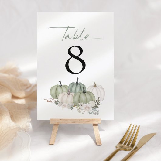 Sage Citrouille Florals Mariage Numéro de table