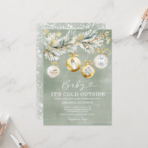 Sage Cold Buiten Snowflake Kerst Baby shower Kaart