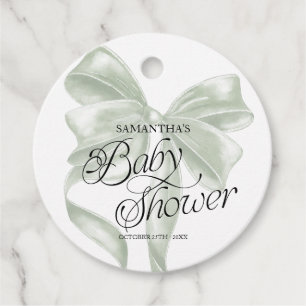 Sage Coquette Strik Favor Tags voor Baby Shower Bedankjes Labels
