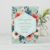 Sage Coral Artful Bloom Wedding Kaart (Staand voorkant)