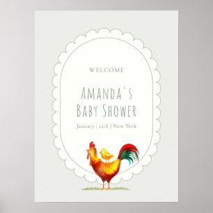 Sage Cottagecore Haan Kuiken Baby Shower Welkom Poster