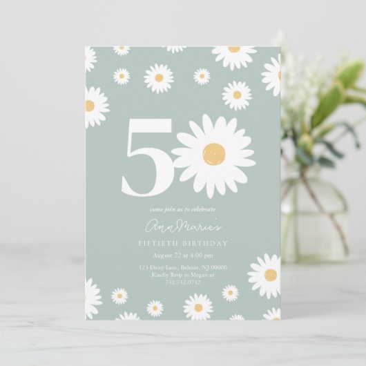 Sage Daisy 50e anniversaire Invitation (Debout devant)