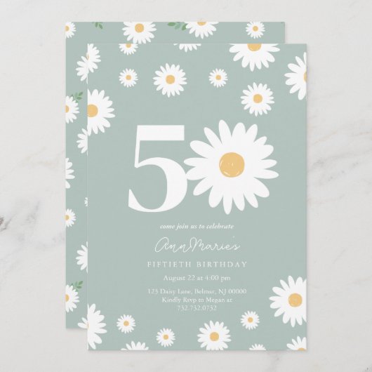 Sage Daisy 50e anniversaire Invitation (Devant / Derrière)