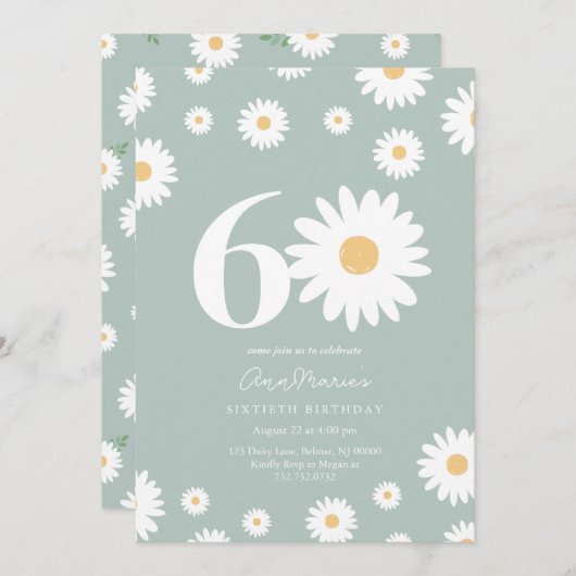 Sage Daisy 60e anniversaire Invitation (Devant / Derrière)