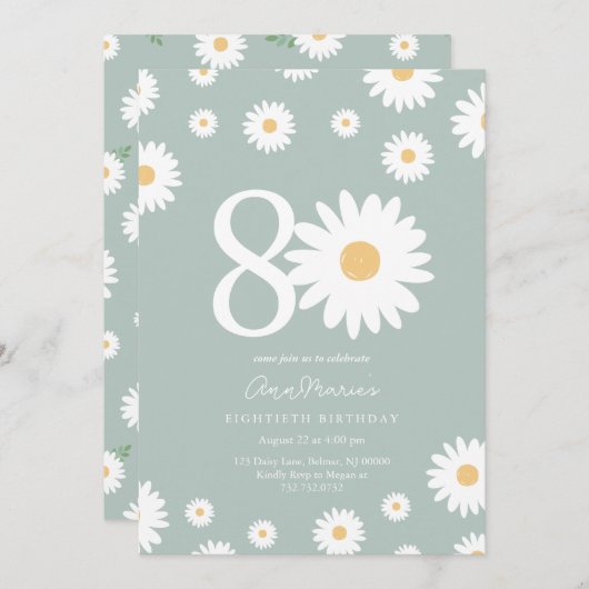 Sage Daisy 80e anniversaire Invitation (Devant / Derrière)