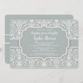 Sage Damask Invitation Kaart (Voorkant / Achterkant)