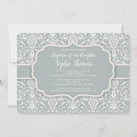 Sage Damask Invitation Kaart (Voorkant)