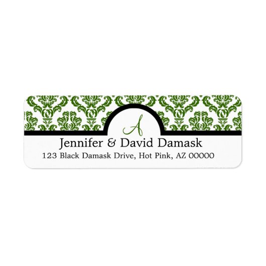 Sage Damask Wedding Monogram Adresetiketten Etiket (Voorkant)