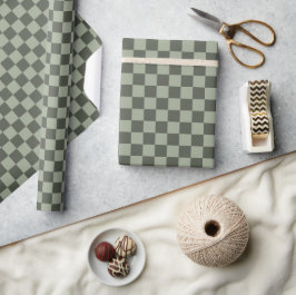 Sage Dark Green Checker Checkerboard Checkered Cadeaupapier