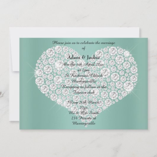 SAGE DIAMOND HEART ÉLÉGANT MARIAGE Invitation (Devant)