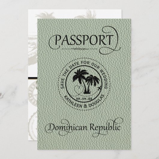Sage Dominicaanse Republiek paspoort Opslaan Datum Save The Date (Voorkant / Achterkant)