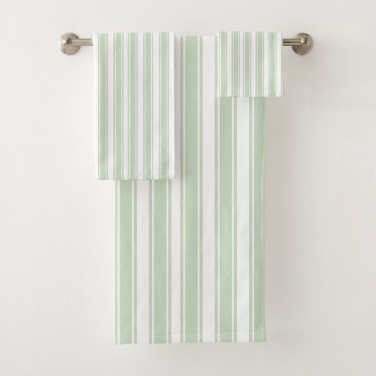 Sage doux Vert et Blanc Ticking Stripe (En situation)