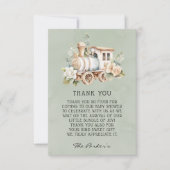 Sage Dusty Blue Train Baby shower Dank u kaarten (Voorkant)