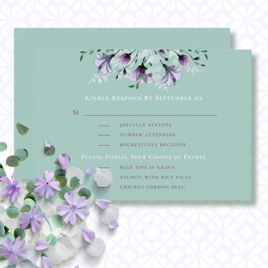 Sage Dusty Violet Romantique Menu Mariage RSVP