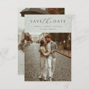 Sage   Eenvoudige kalligrafie Floral Wedding Foto Save The Date
