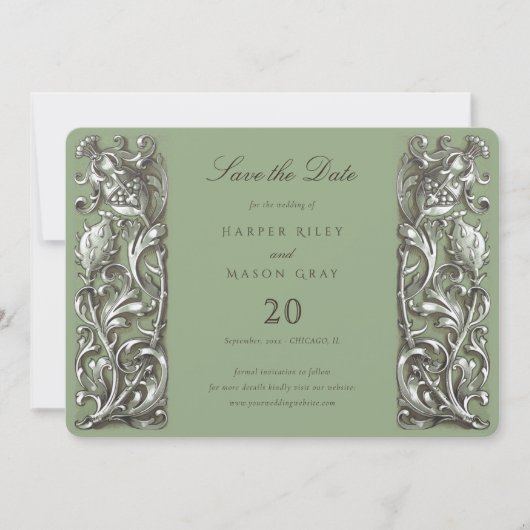 Sage Elegance Art Nouveau Enregistrer la carte Dat (Devant)