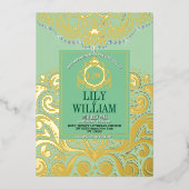 Sage Elegant Artdeco Diamond Monogram Bruiloftsgou Folie Uitnodiging (Voorkant)