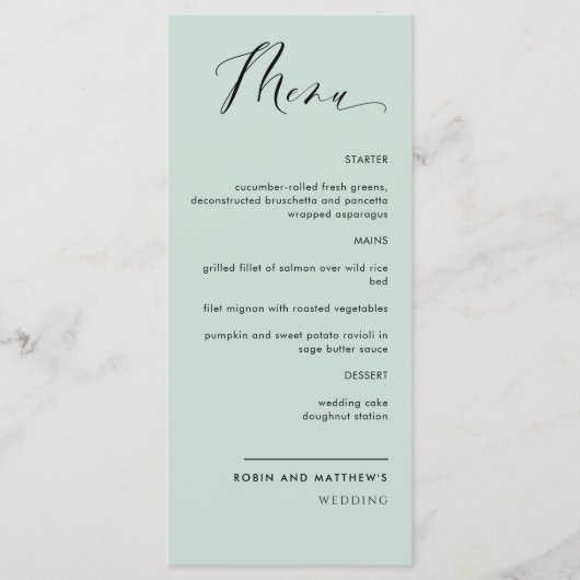 Sage Elegant Calligraphie Mariage / Menu Réception (Devant)