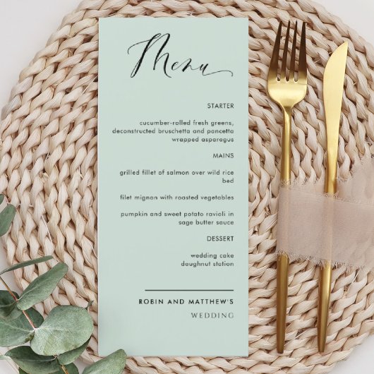 Sage Elegant Calligraphy Wedding/Reception Menu