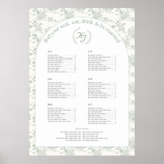 Sage Elegant Toile Seating Chart Poster
