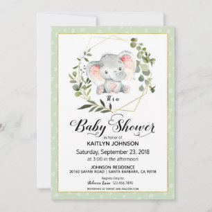 Sage Elephant Modern Baby shower Kaart