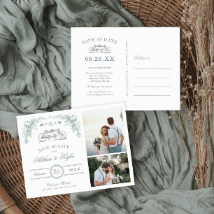 Sage en Blauwe Fiets 2 Foto Opslaan van de Datum Aankondigingskaart