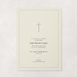 Sage en Crème Religieus Minimalistisch Kruis Doop Kaart