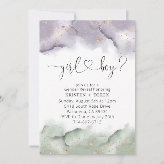 Sage en Lavendel Waterverf Geslacht onthullen Kaart (Voorkant)