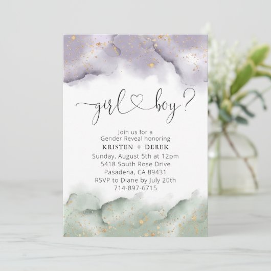 Sage en Lavendel Waterverf Geslacht onthullen Kaart (Staand voorkant)