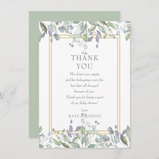 Sage en Lila Pasture Baby shower Dank u Gedicht Bedankkaart (Voorkant / Achterkant)