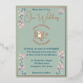 Sage en Roze Bloemen Bruiloft Folie Uitnodiging (Voorkant)