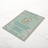 Sage en Roze Bloemen Bruiloft Folie Uitnodiging (Gedraaid)