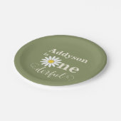 Sage en Witte Eerste Verjaardag Daisy Papieren Bordje (Gekanteld)