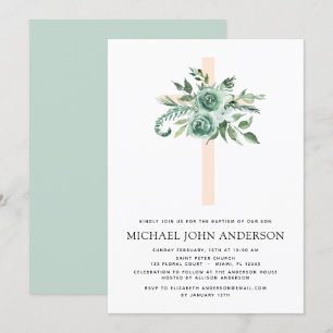 Sage Eucalyptus Baptism Greenery Cross Kaart