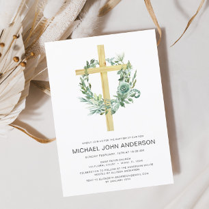 Sage Eucalyptus Baptism Greenery Gold Cross Kaart
