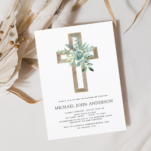 Sage Eucalyptus Baptism Greenery Gold Cross Kaart