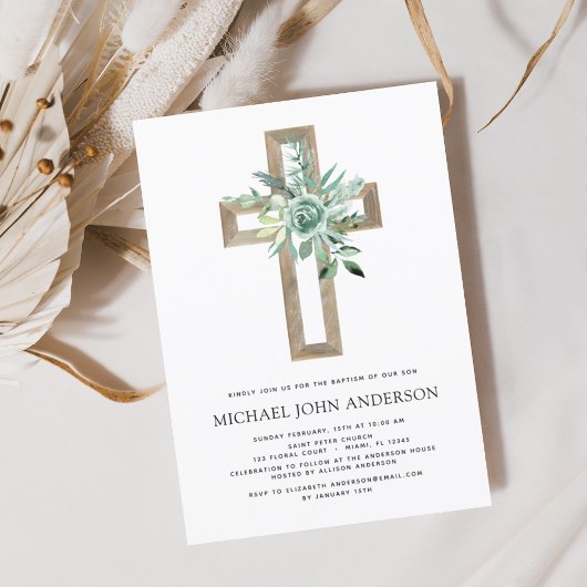 Sage Eucalyptus Baptism Greenery Gold Cross Kaart