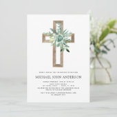 Sage Eucalyptus Baptism Greenery Gold Cross Kaart (Staand voorkant)