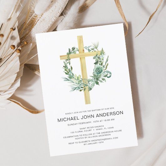 Sage Eucalyptus Baptisme Uitnodiging voor groen